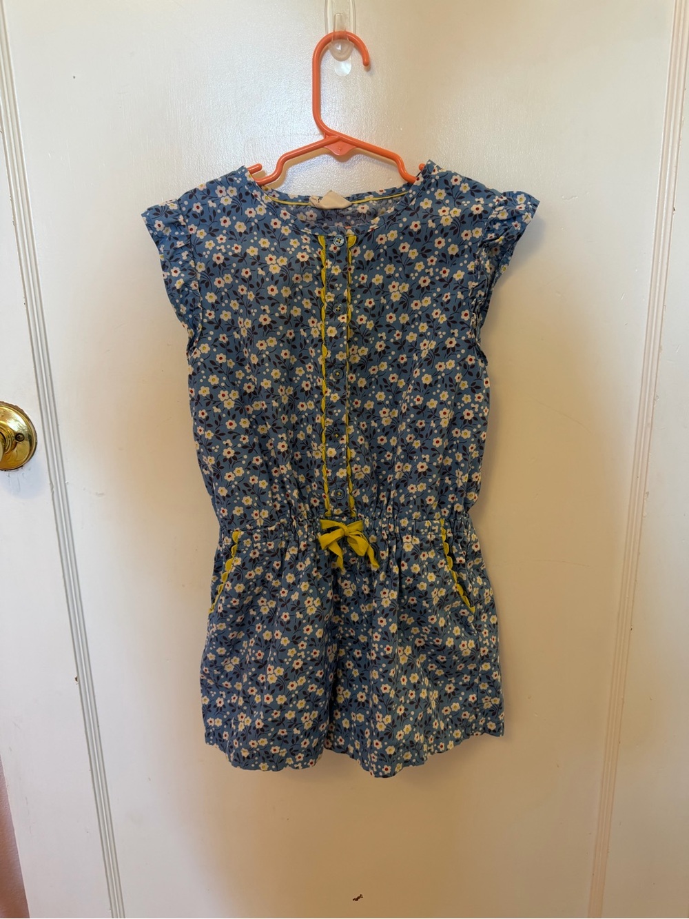 Boden Blue Floral Romper with Yellow Accents